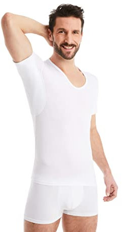 FINN Anti-Schweiß Shirt Herren mit V-Ausschnitt und integrierten Achselpads gegen Starkes Schwitzen - Unterhemd mit garantiertem Schutz vor Schweißflecken und Schweißgeruch Weiß Weiss S