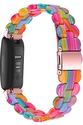 AISPORTS Resin Strap Compatible with Fitbit Inspire 2 Strap for Women Men, Stylish Slim Crystal Resin Bracelet Stainless Steel Metal Wristband Replacement Strap for Fitbit Inspire 2 Fitness Tracker