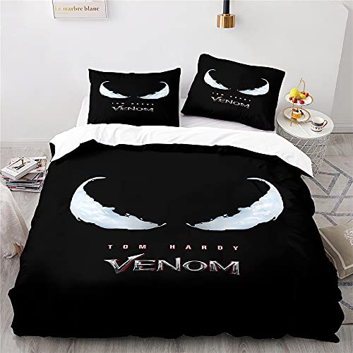 NICHIYOBI Venom: Let There Be Carnage Bettbezug Bettwäsche Set - Bettbezug und Kissenbezug,Mikrofaser,3D Digital Print dreiteiliger Bettwäsche (12,135x200cm+ 80x80cmx2)