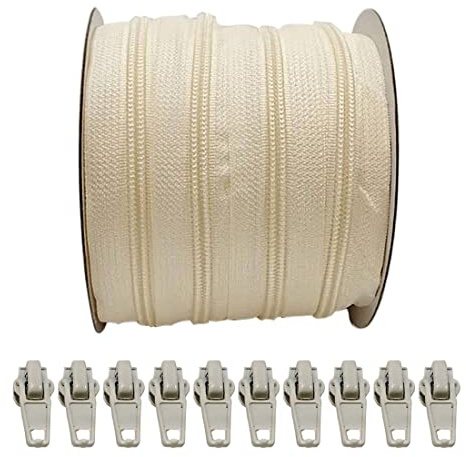 2 Metri di Cerniera in Nylon + 5 Cursori Automatici Maniglie in Metallo da Cucire, per Vestiti e Tessuti (103, 2 m)