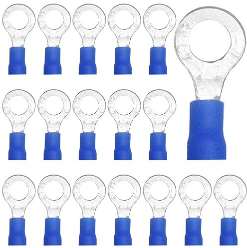CEEYSEE 100 x Cable Connectors 1.5-2.5 mm² Hole Diameter M6 Ring Cable Lugs Branch Connectors - For Electrical Crimping Cable Lugs Cable Partially Insulated PVC Cable Connectors (Blue/DPRL6)
