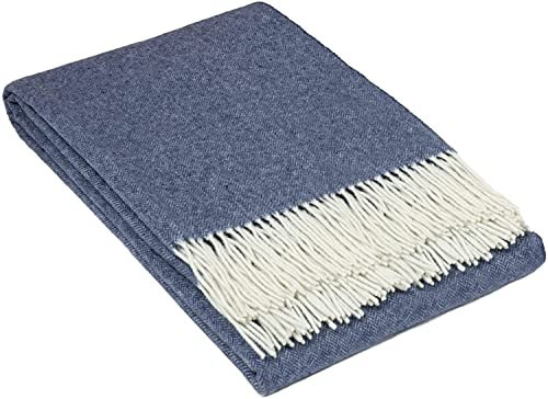 Morbida Coperta in Lana Merinos 140x200 con 10% Cashmere – Coperta Calda per Letto e Divano, Copriletto Invernale con Frange, Elegante Plaid per Divano e Sofà – NOSTRA Andora