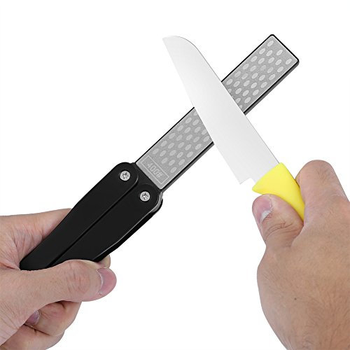 Aiguiseur Diafold Double Face, Pierre à Aiguiser Diamant Fin/grossier, Aiguiseur De Couteaux Pliable Grain 400/600 Pierre À Aiguiser Antidérapante Camping En Plein Air Portable(le noir)