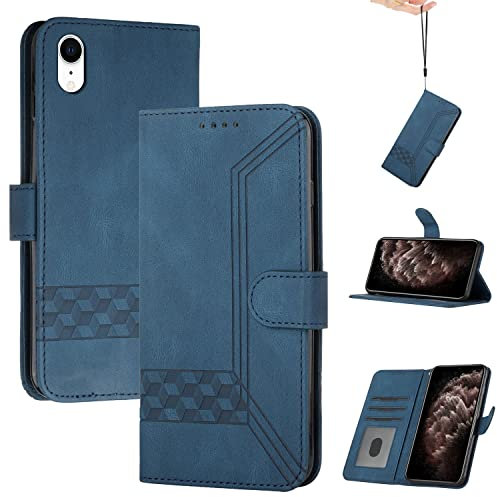 momoka Wallet Custodia Cover per iphone XR,Custodia Sottile in Pelle per Telefono,Premium PU/TPU,Supporto Stand,Chiusura Magnetica-Blu