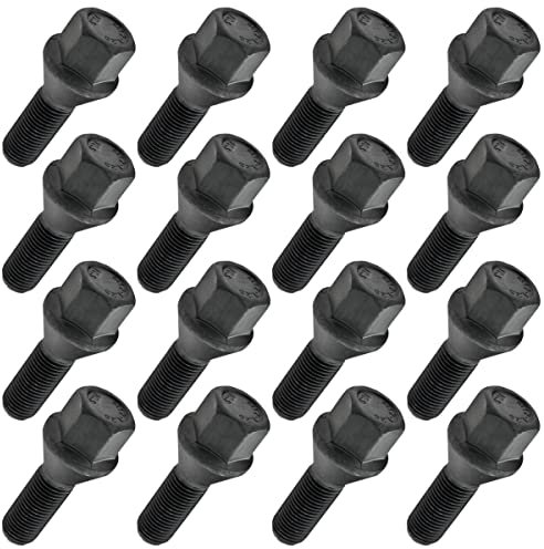 16x Radschrauben M12x1,25 Radbolzen 28mm SCHWARZ Kegelbund 60°