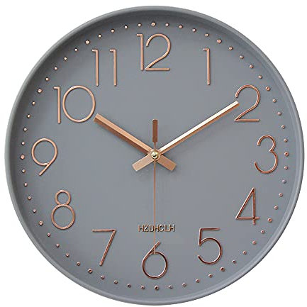 HZDHCLH 30cm Groß Wanduhr lautlos ohne Ticken für Zuhause, Küche, Büro und Schule (Aschgold)