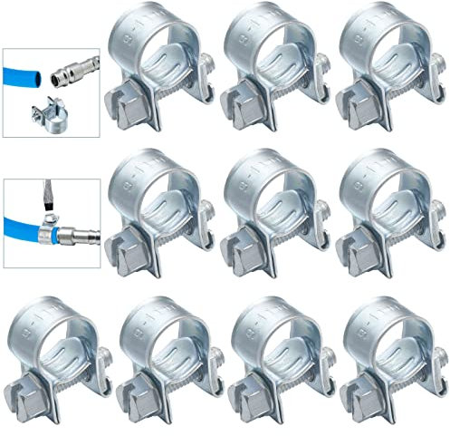 10 Pcs Hose Pipe Clamps Assortment Kit, 10 Sizes 7-18mm Stainless Steel Mini Fuel Injection Adjustable Tube Hose Clips for Water Pipe Plumbing Automotive and Mechanical Application (9-11mm)