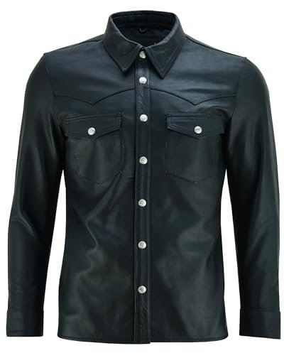 Leatherick Camisa Negra de Cuero para Hombre (S)