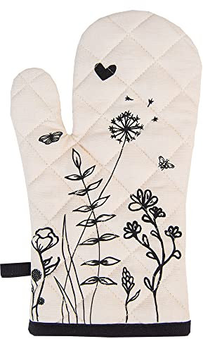 Clayre & Eef Ofenhandschuh 18x30 cm Beige Schwarz Baumwolle Blumen Ofenhandschuh