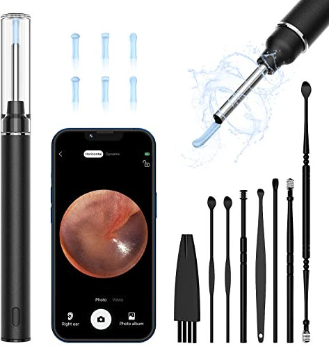 LMECHN Otoscope Oreille, Nettoyeur Oreille WIFI avec 6 Lumières LED, Nettoyage Camera Oreille HD Imperméable Compatible avec Android iOS, pour Enfants, Adultes et Animaux Domestiques, Noir