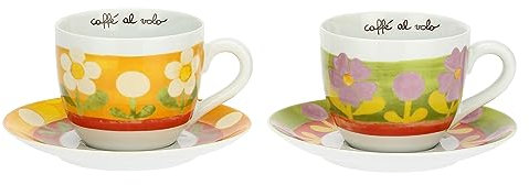 THUN, Set 2 Tazze Colazione in Porcellana Decorata a Mano con Motivi Floreali, Linea Florianne, Ø 18 cm