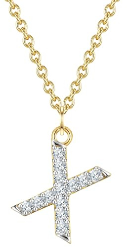 GLANZSTÜCKE MÜNCHEN Damen Kette 925/- Sterling Silber gelbgold | gelbvergoldet 14 Karat, Ankerkette, Zirkonia, weiß, Buchstabe X, Federring