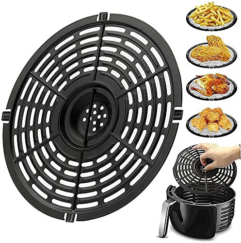 Plato Crujiente, Estante Vaporizador, Cesta Freidora de Aire, Sartén de Repuesto Freidoras de Aire con Revestimiento Antiadherente para Cocinar Parrilla, Carne, Verduras, Negro, Redondo,22cm