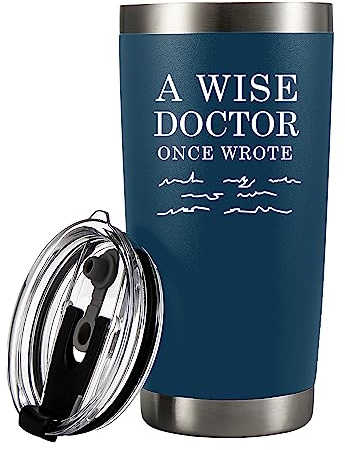 Panvola A Wise Doctor Once Wrote Tumbler Physician Medical Student MD Practitioner DR Travel Mug Graduation Vacuum Insulated Stainless Steel With Removable Lid And Straw (20 oz, Navy)