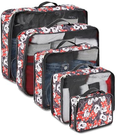 Disney Minnie Mickey Stitch Packing Cubes - Winnie the Pooh, Princess Cinderella 5 Piece Packing Cubes Compression - Travel Essential Accessories - Luggage Suitcase Organizer Set - For Kids, Adults,
