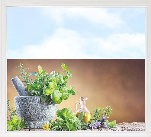 GRAZDesign Fensterfolie Blickdicht Sichtschutz, Sichtschutzfolie Fenster, Glastüren, Küche Küchenfenster, Milchglasfolie Bedruckt mit Motiv Kräuter 110x57cm