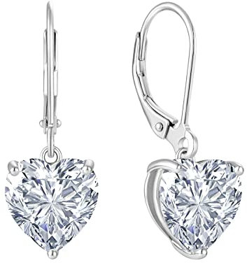 JO WISDOM Damen Hängende Ohrringe Herz Silber 925 mit 3A Zirkonia Kristall April Geburtsstein,Schmuck für Frauen