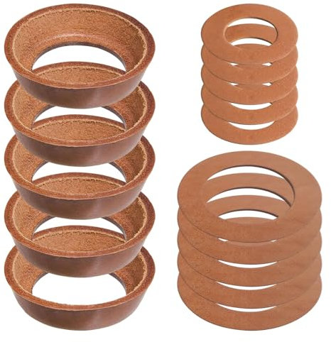 SWTHM 5 Sets Piston Cuffs, Pitcher Pump Leather Cup Seal Handle Pump Leather Cuff with Gaskets Handle Pump Replacement Piston Sleeves for Hand Pump, Garden Pump