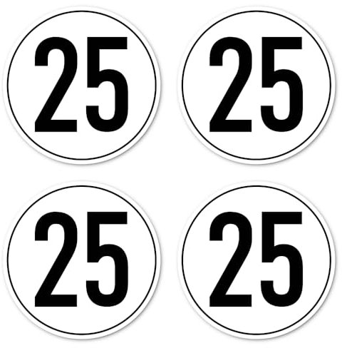 Aufkleber: ⌀ 150 mm, 4 Stück - StVO - Geschwindigkeit - 25 km/h - km/h - z.B. für Baumaschinen und Anhänger