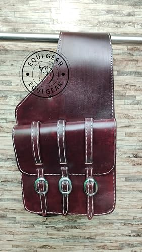 EQUIGEAR Cow Hide Genuine Leather Western Trail Tooling Carving Horse Leather Saddle Bag, Size: 10” L x 10” W x 3 ½” D