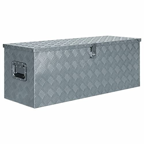 Homgoday Metal Tool Box, Galvanised Steel Storage Shed with Double Sliding Doors, 110.5x38.5x40 cm Aluminium Chest for Garden Tools and Equipment