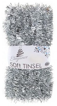 Homestreet 50ft Tinsel Garland For Christmas Tree Decorating 15 Metres of Sparkly Metallic Xmas Foil Extra Long for Stairs or Crafts (Silver)