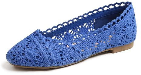 Feversole Round Toe Lace Ballet Crochet Flats,Scarpe comode e Traspiranti da Donna all'Uncinetto Blue 39 EU