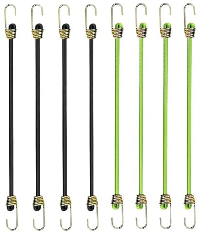 Nodcows Set di 8 elastici con ganci, 25 cm, cinghie di tensione regolabili con gancio, mini cinghie in gomma, resistenti e corte, per un trasporto sicuro, colore nero e verde