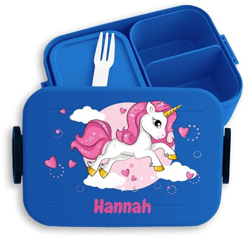 Kinder Bento Box Midi für Mepal Bentobox - Einhörner - Brotbox Einhorn Lunchbox Unicorn I - 900 ml - Blau - jausenbox mädchen schule personalisierte brotboxen einhörnern pink