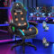 ALFORDSON LED Silla Gaming, Silla Gamer con Masaje de 8 Puntos, Silla de Ordenador Ergonómico con Iluminación RGB con Soporte Lumbar y Reposacabezas, Material de Tela, Gris