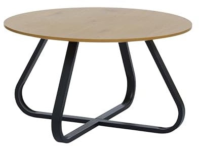 FJORDFORM Couchtisch, Eiche Melamin, Schwarze Metallbeine, Ø80cm, Oak