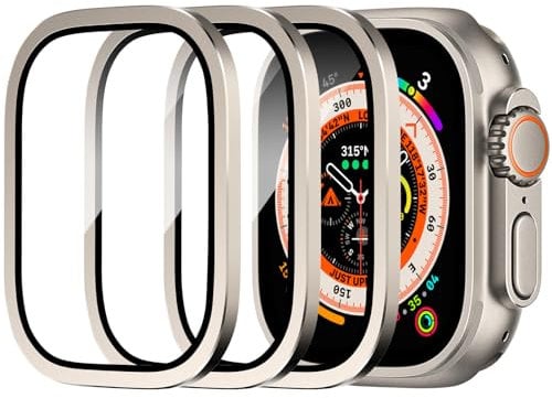 Protectores de Pantalla para Apple Watch Ultra de 49mm, Vidrio Templado 9h + Marco de AleacióN de Titanio, Mantiene el Original, Sensible al Tacto,PelíCula Protectora Ligera Iwatch Ultra 2 (3pack B)