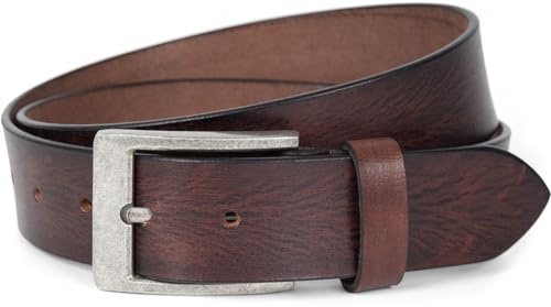 styleBREAKER Unisex Echtleder Gürtel Rindsleder Struktur | 3,7 cm breit, individuell stufenlos kürzbar. Große gebürstete Einfachdornschließe. Robustes Accessoire für Anzug und Jeans.