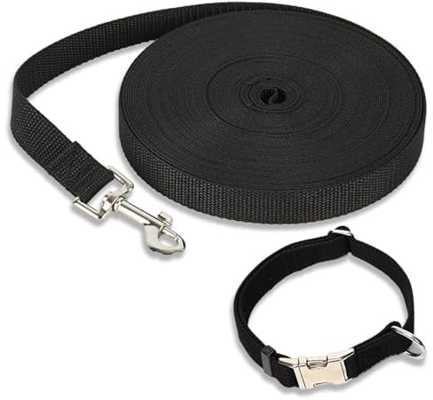 Dog Collar, 1Pcs Black Pet Collar & Black Traction Rope, Breathable Adjustable Pet Collar, Pet Collar with Safety Metal Buckle, Comfortable Dog Collar for Small Medium Dogs