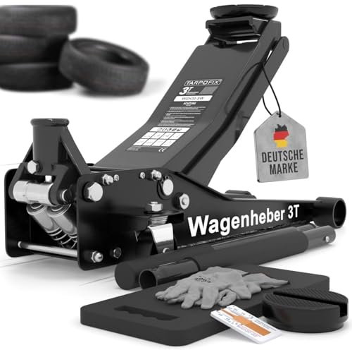 Tarpofix® Hydraulischer Wagenheber 3t (75-505mm Hubhöhe) | Premium Rangierwagenheber Mit Doppelzylinder | Flach für SUV & Tiefergelegte Autos