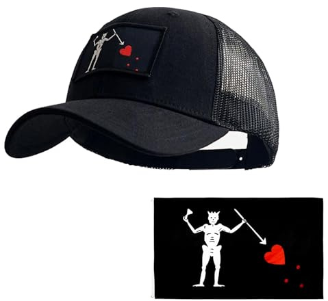 YUSENGMOO Blackbeard Taktische verstellbar Baseballkappe | Unisex Blackbeard-Baseballkappe mit 2 Patches,schwarz Trucker-Kappen,Angeln, Jagen,Edward Teach-Geschenke