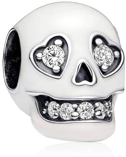 MSPOVOF Halloween Funkelnder Schädel Charms Bead für Armbänder und Halsketten 925 Sterling Silber für Geburtstag Weihnachten Mutter Frauen Schmuck Geschenk