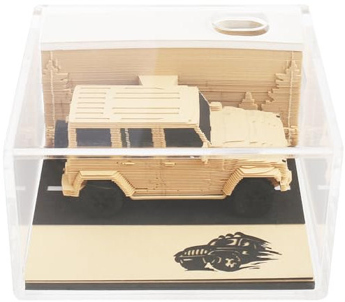 3D Notizblock 3D Memo Pad 2025 mit Acryl-Schutzhülle 3D Haftnotizen Kreative Exquisit Haftnotizen Klebezettel Papierskulptur Desktop Ornament Geschenkbox-Verpackung (Auto)