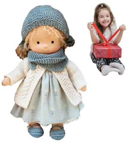 BommFu Handgemachte Plüschpuppe | Handgefertigte Waldorfpuppe | Handmade Waldorfdoll | Handgefertigte Plüschpuppe Mit Kleidung | Stoffpuppe Mädchen - Weihnachtspuppe Kleine Mädchenpuppen