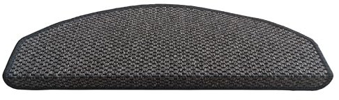 oKu-Tex Stufenmatten Sisal Optik, Stufenmattenset 15 teilig Florenz, halbrund, 65 x 24 cm, mit Winkelschiene, selbstklebend, anthrazit, Flachgewebe