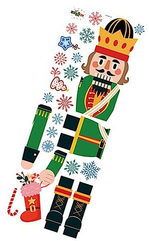 COSMEVIVI Christmas Window Decal Nutcracker Snowflake Sticker Easy to Apply Removable PVC Decor for Home