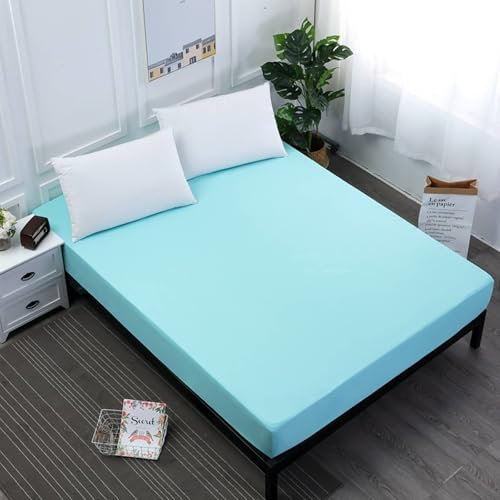 Epinki Betttuch 107x190cm Elastisch, Bettlaken Unterlage Einfarbig Hell Blau Matratzenschutz, Polyester Tagesdecken für Boxspringbett & Wasserbett