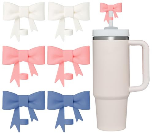 6 PCS Bow Straw Cover, Straw Topper for Stanley 30 and 40 OZ, Compatible with Stanley Toppers, Reusable Silicone Cup Straw Topper for 10mm Cups Straws Accessories