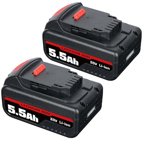 ZEERISA 5.5Ah 20V DCB200 Lithium Battery Replacement Compatible with DEWALT 20 Max DCB206 DCB207 DCB204 DCB203 DCB201 DCB200 DCB180 DCB181 DCB182 DCB183 Cordless Power Tools 2Packs