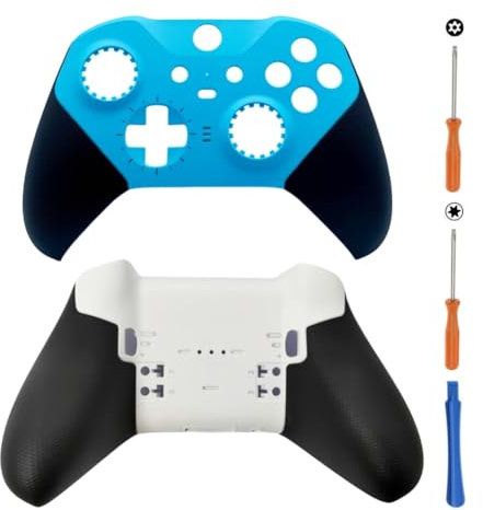Hzxkqmil Coque de Remplacement Boîtier Avant et Arrière Étui de Couvercle Personnalisée Accessoires pour Xbox Manette Elite Series 2, Bleu Clair + Blanc