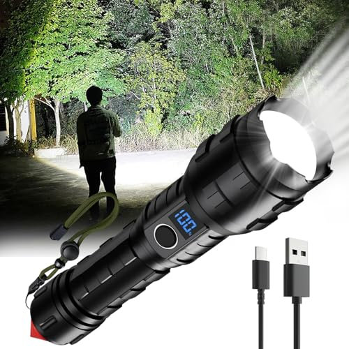 K KASONIC Rechargeable LED Flashlight Torch, USB Handheld Torch with Zoom, 3000mAh Emergency Flashlight, Camping Torch for Hiking, Dog Walking