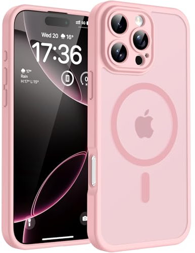 TOCOL Coque Magnétique pour iPhone 16 Pro 6,3 Pouces, Compatible avec MagSafe, Protection de l'objectif améliorée, Coque Mat Translucide Fine Antichoc, Rose Clair