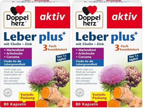 Doppelherz Leber plus – Mit Cholin als Beitrag zum Erhalt der normalen Leberfunktion sowie eines normalen Fettstoffwechsels – 80 Kapseln (Packung mit 2)