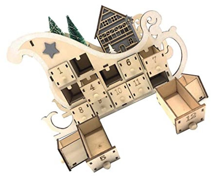 HOLIDYOYO Holz Adventskalender Weihnachts Schlitten mit Leuchtkasten Bemalbar Countdown Dekoration für Zuhause