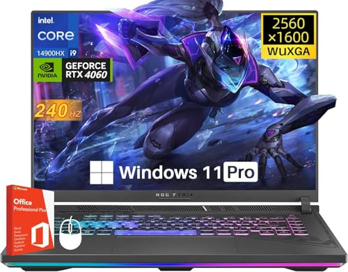 ASUS ROG Strix G16 Gaming Laptop, 40.6 cm QHD+ 240Hz WQXGA Display, Intel i9-14900HX, GeForce RTX 4060, 32 GB DDR5 RAM, 1 TB SSD, retroiluminado KB, Windows 11 Pro y licencia de por vida de oficina